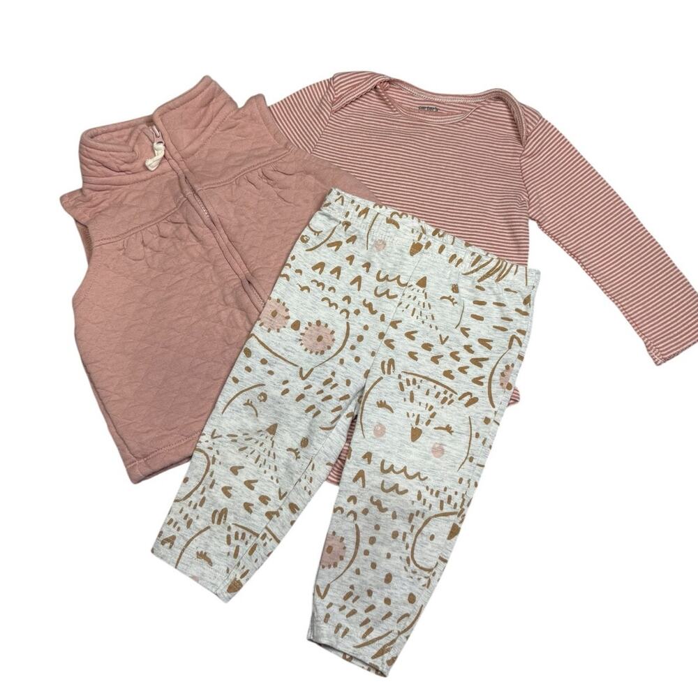 Carter’s Bodysuit Matching Outfit Baby Girl Vest Owls Blush Pink 9 Months
